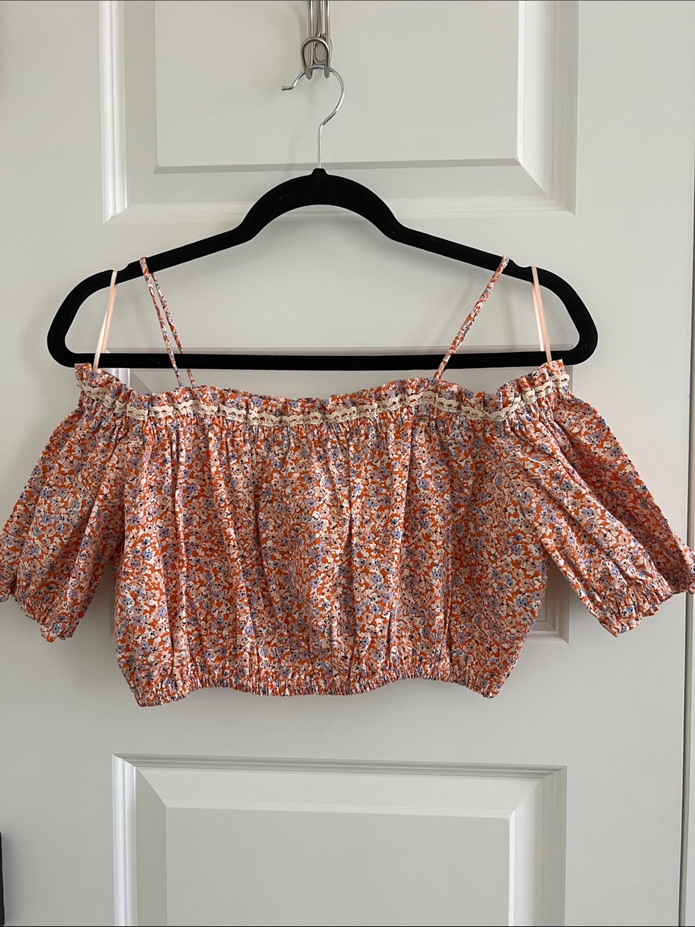 Zara Orange Floral Off-the-Shoulder Crop Top